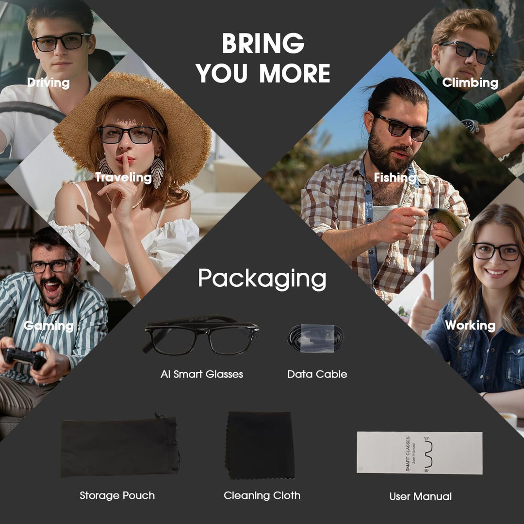 AI Smart Brille mit 160+ Sprachen, Farbwechsel-Linsen, Integriertem Lautsprecher & Klarer Audio - Bl
