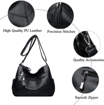 PORRASSO Retro Umhängetasche Damen Schultertasche Multi-Tasche Handtasche Weich Frauen PU Leder Schu