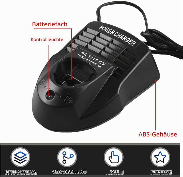 12V Akku Ladegerät für Bosch, Li-ion Ladegerät für Bosch Professional, AL1115CV Akkus Schnellladeger