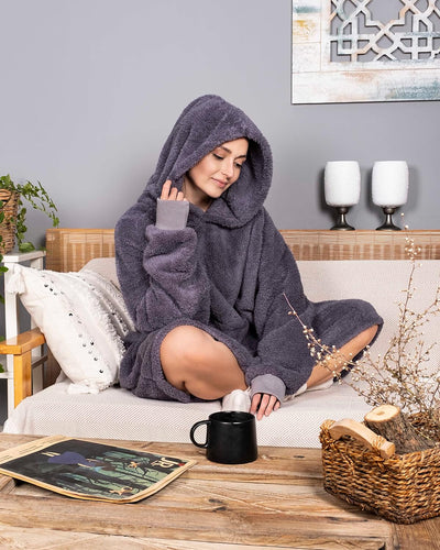 Gräfenstayn® Flauschige Sherpa Hoodie Decke mit Ärmeln & Kapuze - Öko-tex Standard 100 - tragbare Ku