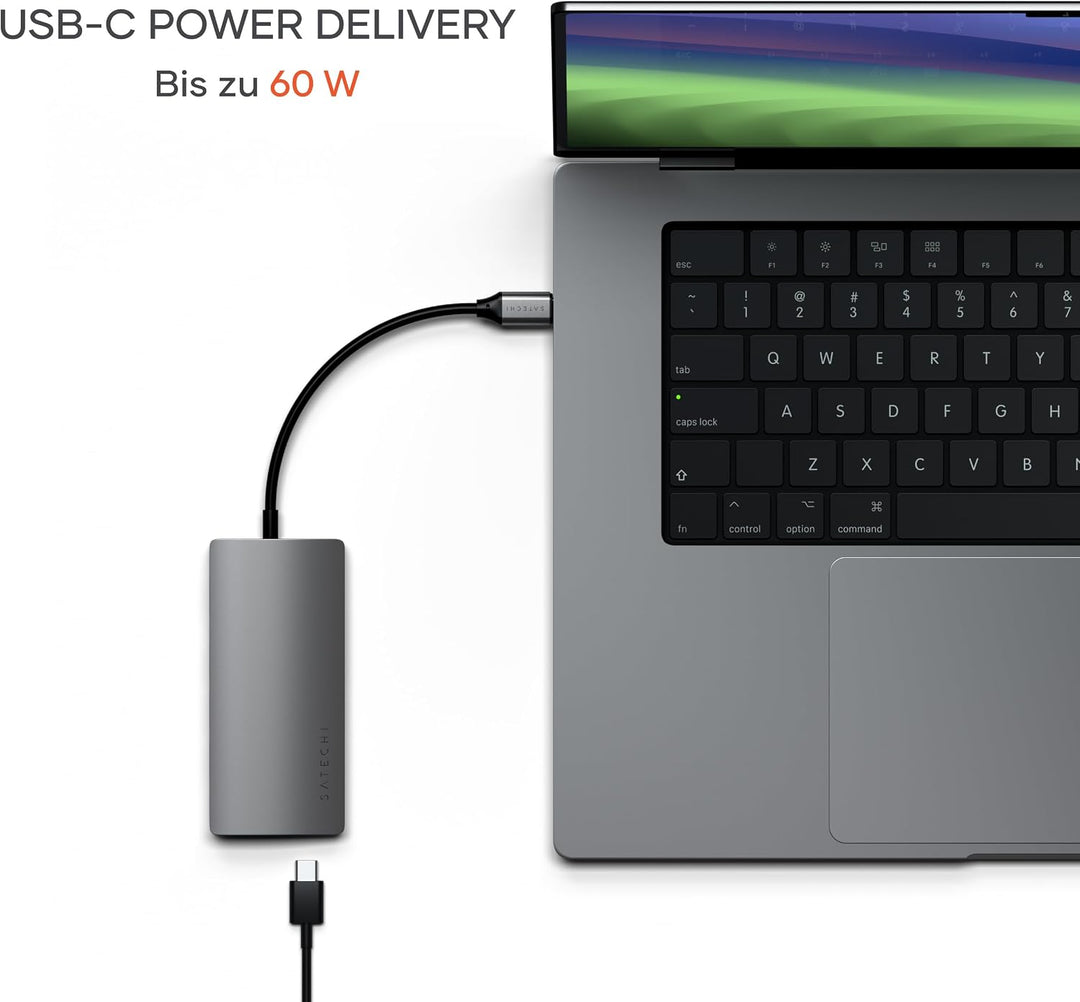 SATECHI USB-C Hub V2 8-in-1, PD 60 W, Space Grau Space Grau V2 60W USB-A 4K, Space Grau V2 60W USB-A