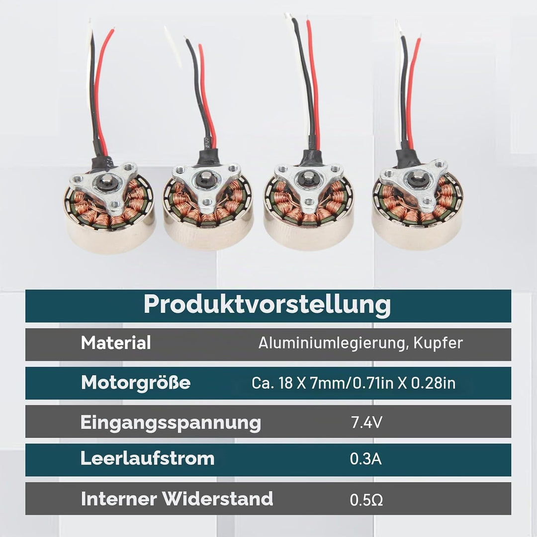 Mini RC Quadcopter Drohnenmotor, 4 Stück 7,4 V 0,3 A 0,5 Ω 18x7mm/0,71x0,28 Zoll Micro 1503 Bürstenl