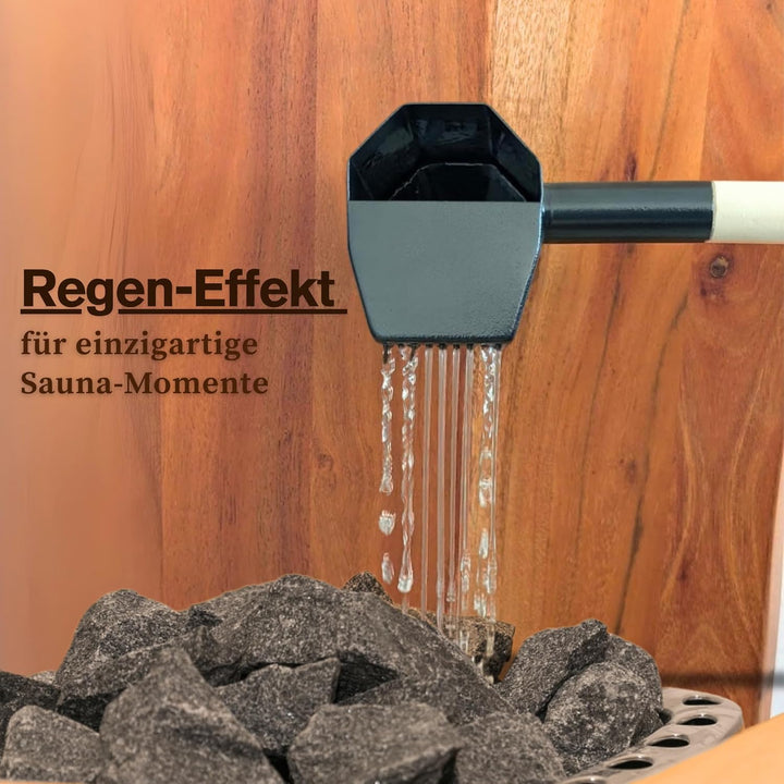 Saunakelle aus Edelstahl und Holz mit Regen-Funktion - 330ml - Perfekt für den Sauna Aufguss | Erzeu