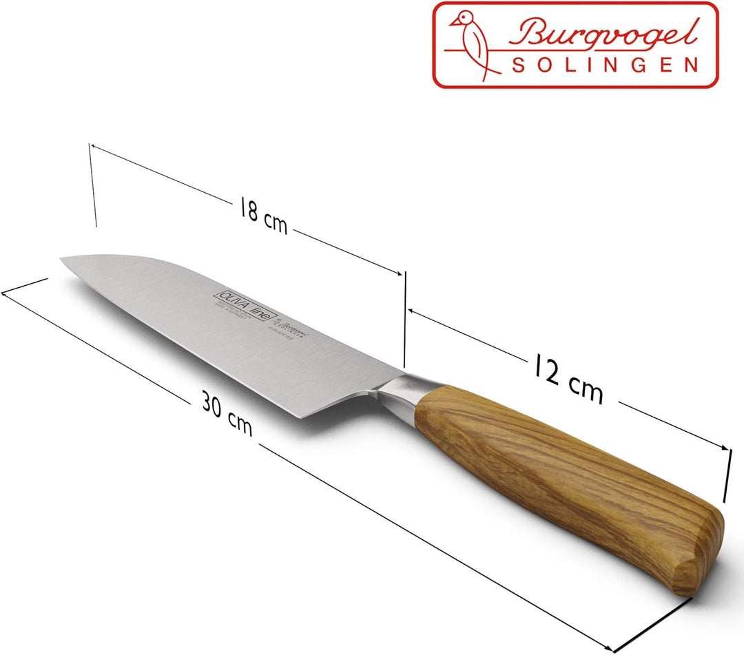 Burgvogel Solingen Santokumesser 18 cm geschmiedet Olivenholz, Oliva Line, rostfrei, deutsches Japan