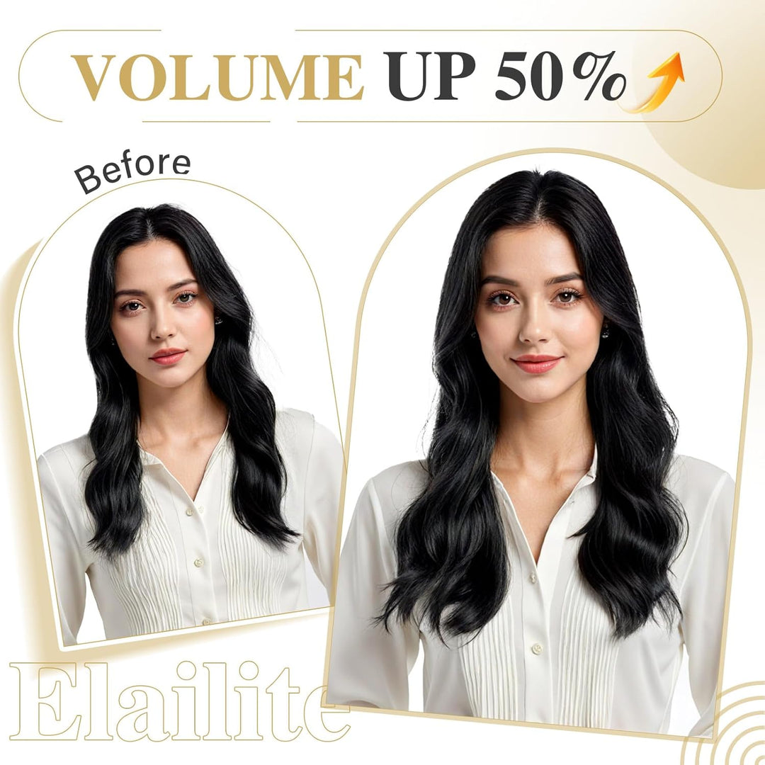 Elailite Extensions Echthaar Clip in 8 Tressen Glatt #1 Schwarz, Haarverlängerung Real Human Haar 25