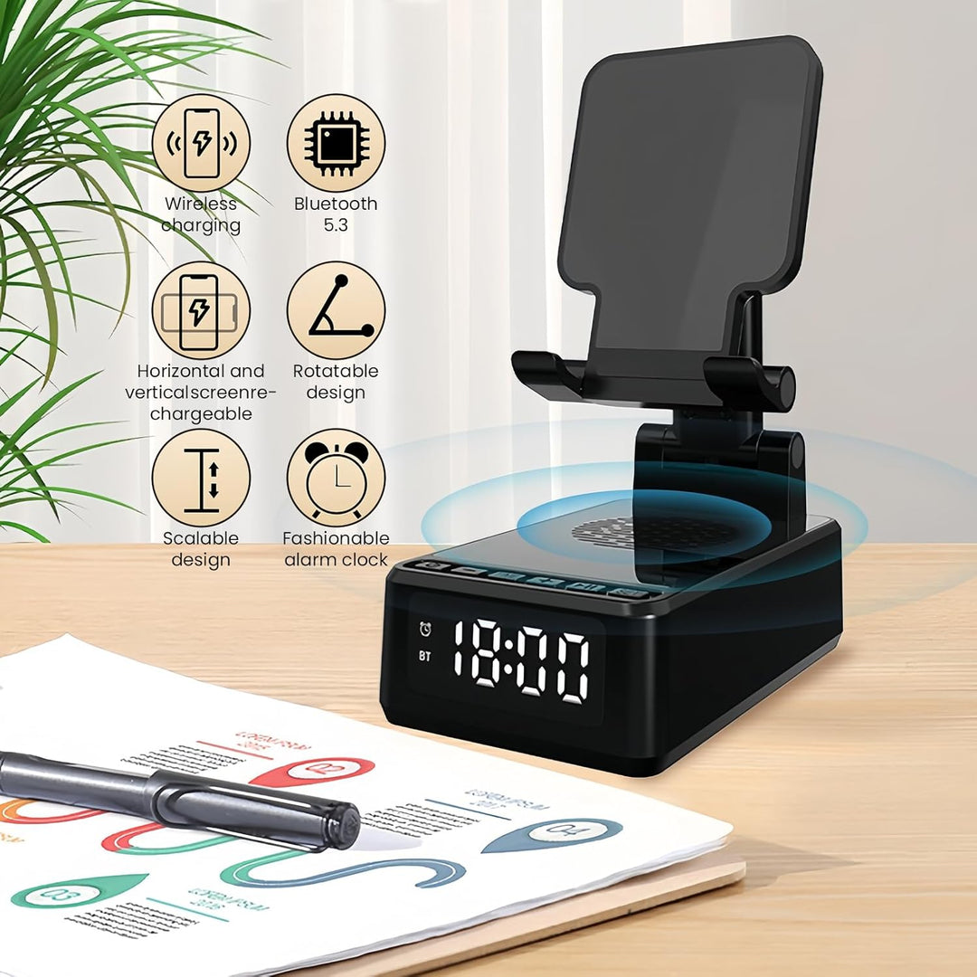 BORDEAG Wireless Charger Stand, 3-In-1 Induktive Ladestation, Bluetooth Audio Powerbank Halterung, H