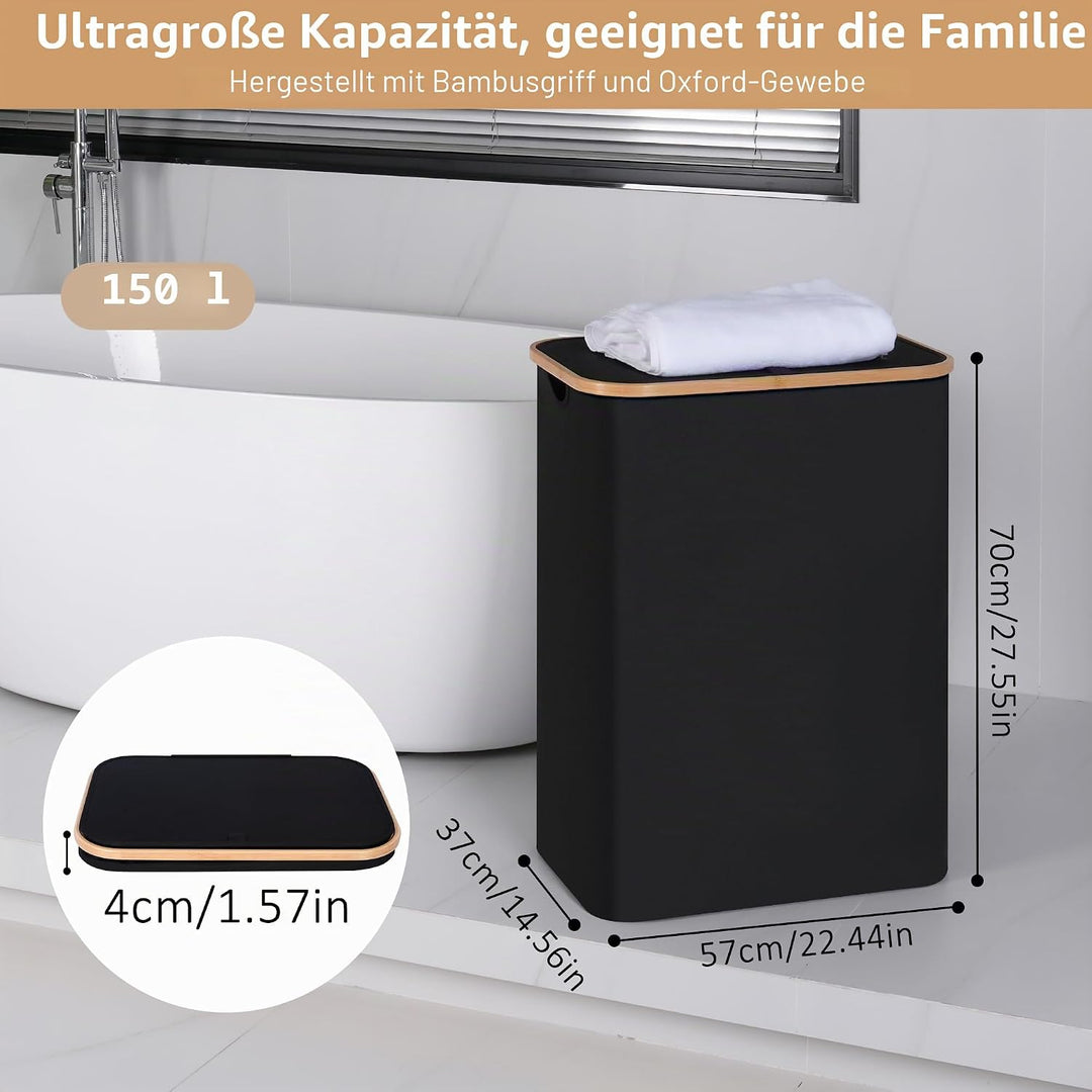 iEGrow Grosser Wäschekorb mit Deckel 150L, Wäschesammler 2 Fächer mit Herausnehmbaren und Waschbaren