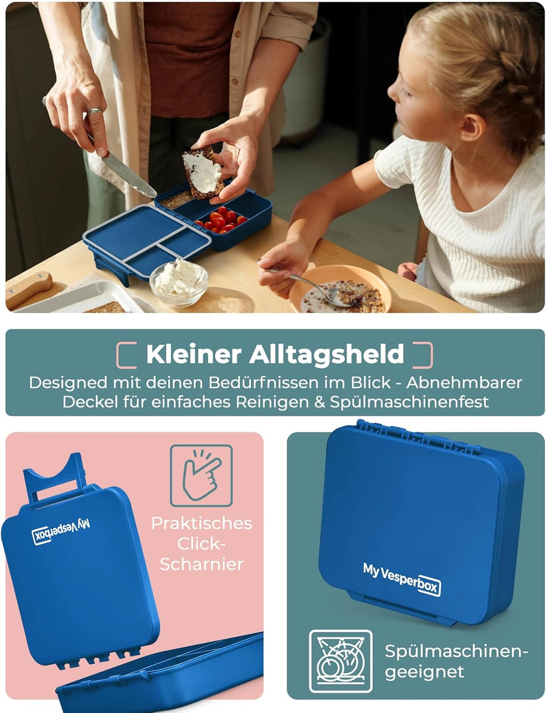 My Vesperbox® Brotdose für Kinder mit Fächern Liv [MADE IN GERMANY] - Lunchbox mit Trennfächern - Be