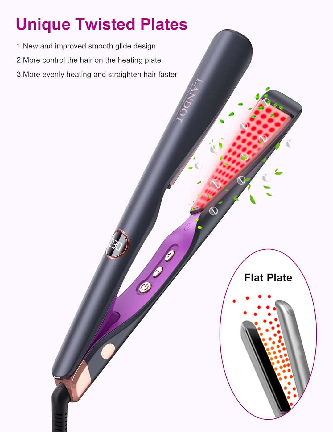 LANDOT Glätteisen Locken und Glätten: Haarglätter Lockenstab 2 in 1 - Geschwungene Stylingplatten zu