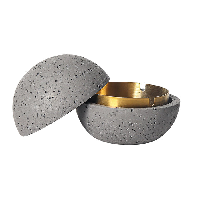 Cutfouwe Mülleimer Mit Deckel-Beton + Edelstahl-Φ12.5Cm X H10.8Cm -Wasserdicht/Winddicht,Grau Gray G