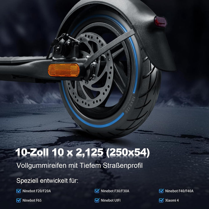 10x2,125 Vollreifen 250x54 Solide Reifen für Xiaomi 4/4Pro(gen1)/4Lite(gen2)/Ninebot F40D2/D38D Elek