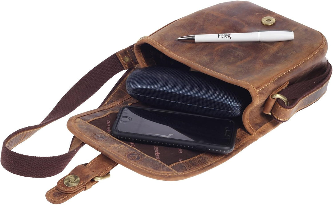 Greenburry Vintage Leder Umhängetasche Braun 15x6x20cm Schultertasche