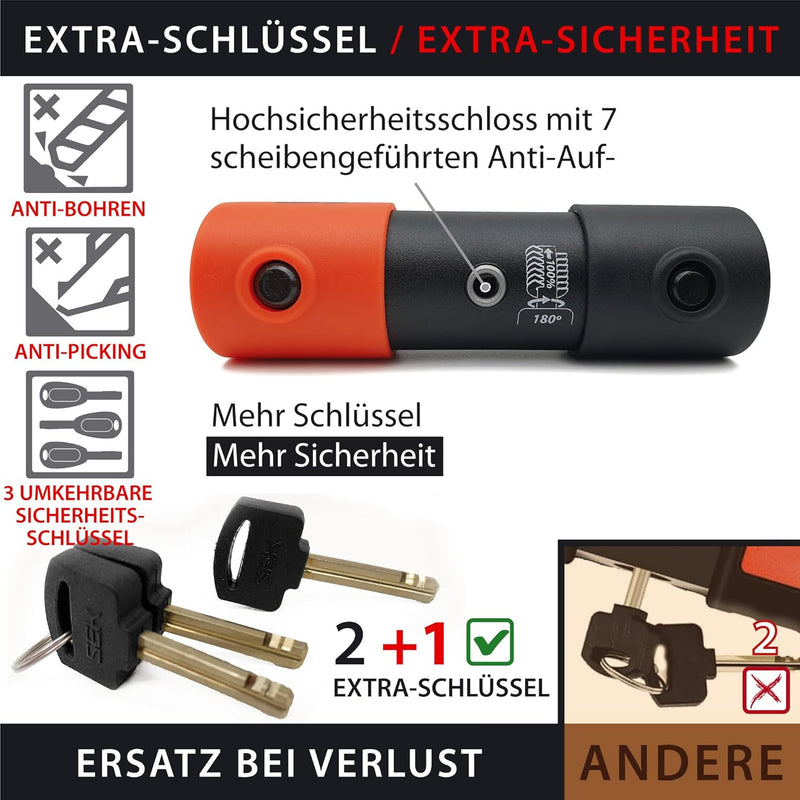 KRASER KR120L Solid U Vorhängeschloss SRA-geprüftes Motorradschloss Diebstahlschutz Motorrad Sicherh