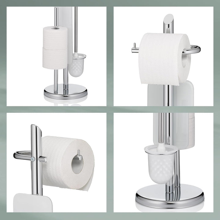 kela Toilettengarnitur Ken mit Ersatzrollenhalter, Metall, silber glänzend, offener Bürstenbehälter,