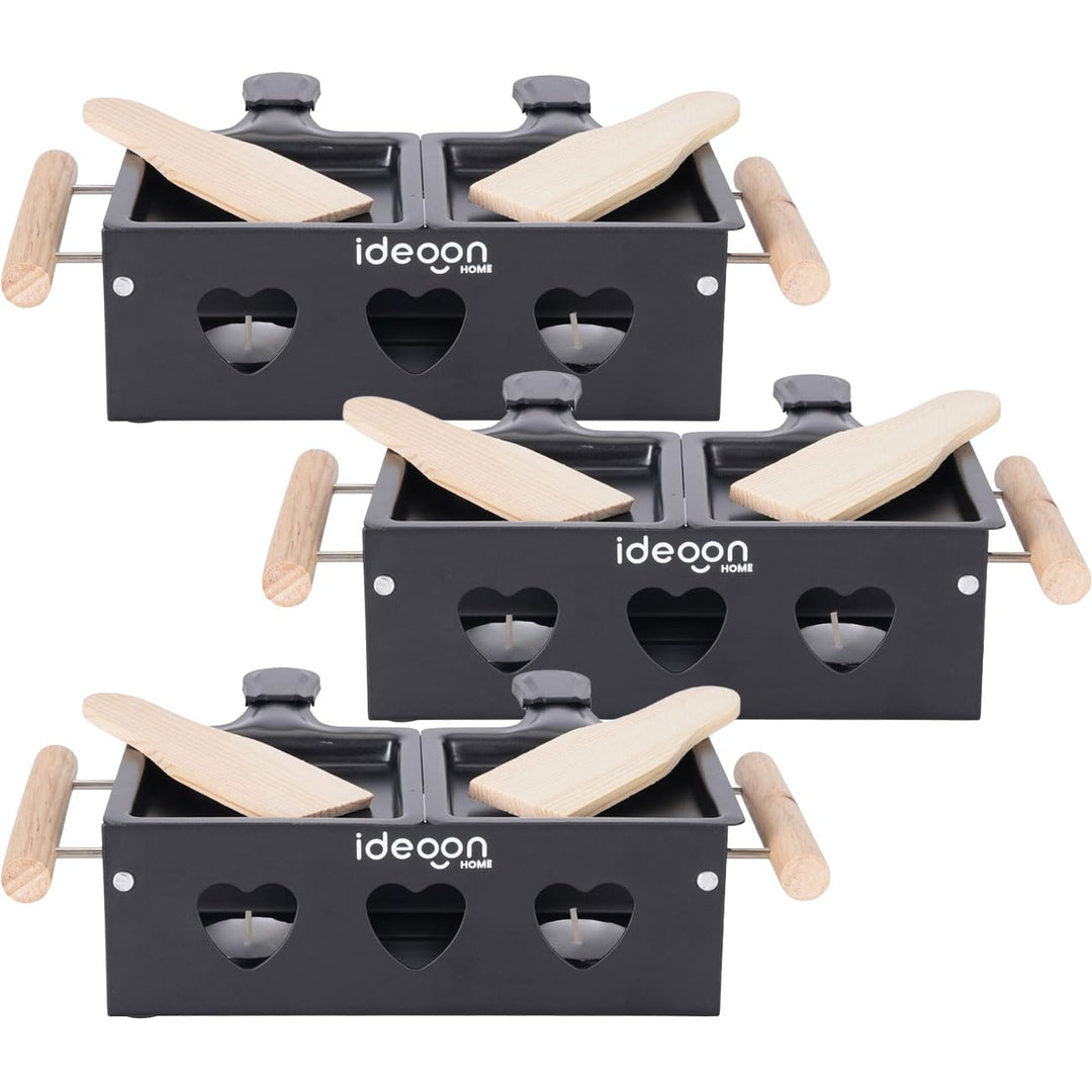 ideoon 3er-Set Raclette-Teelicht für 2 Personen, Raclette Set ohne Strom inkl. Teelichtern und Schab