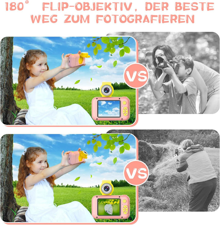 Kinderkamera für 3 4 5 6 7 8 9 10 11 12 Jahre alte Mädchen/Jungen, Kinder Kamera mit 180°Flip-Objekt