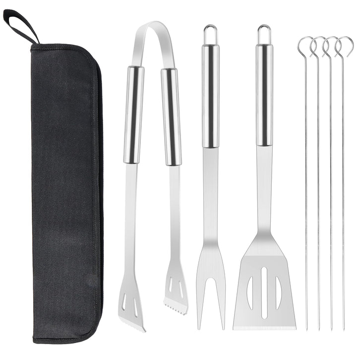 Grillbesteck Set Werkzeug-Set, 7-teilig BBQ Grill Werkzeuge Zubehör, Grillgabel, Grillklammern, Spat
