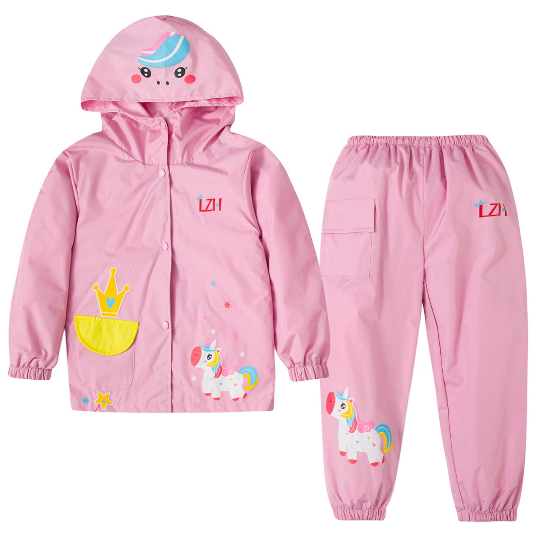 LZH Jungen Regenmantel Kinder Wasserdichte Mit Kapuze Mädchen, Jacke Hosen Anzug Lightweight 2 Stück