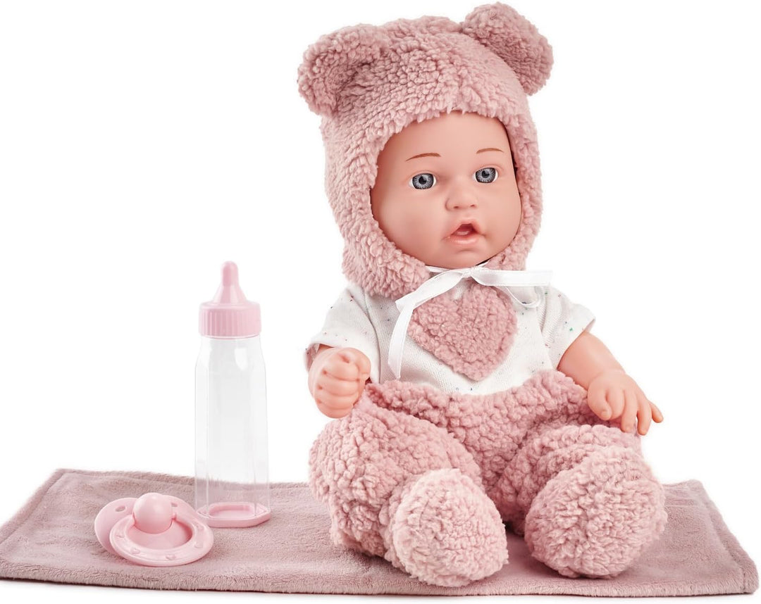 30 cm Babypuppen-Spielset mit Zubehör – Flasche, Kleidung, Schnuller, Decke – Lernspielzeug für Klei