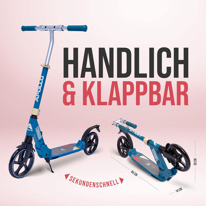 Apollo High End Scooter Erwachsene - Tornado | Cityroller Kinder ab 7 Jahre mit Bremse und Federung