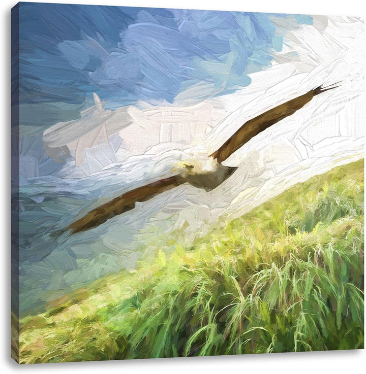 Pixxprint Majestätischer Weisskopfseeadler Pinsel Effekt, Format: 70x70 auf Leinwand, 70x70