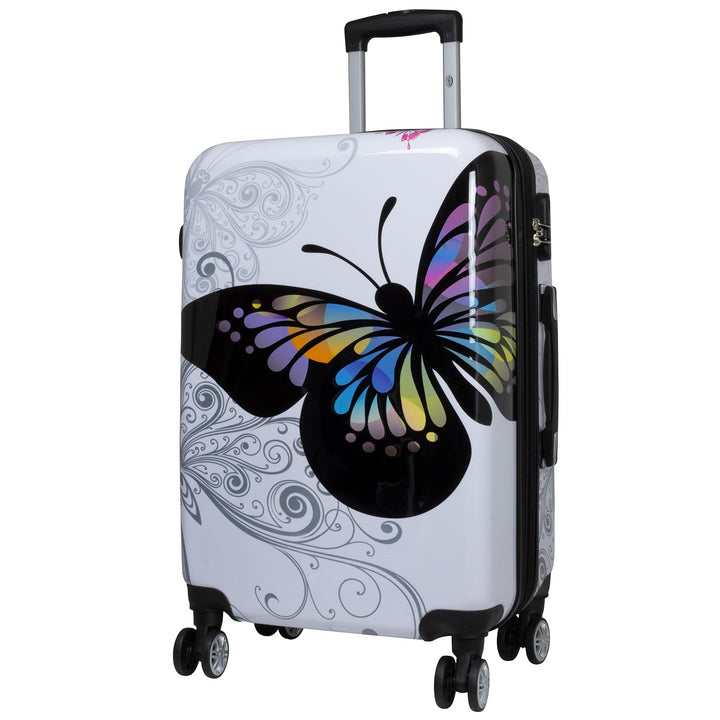 Trendyshop365 Koffer Hartschale mittelgross 67 cm - Butterfly weiss Citykoffer - Grösse M Butterfly