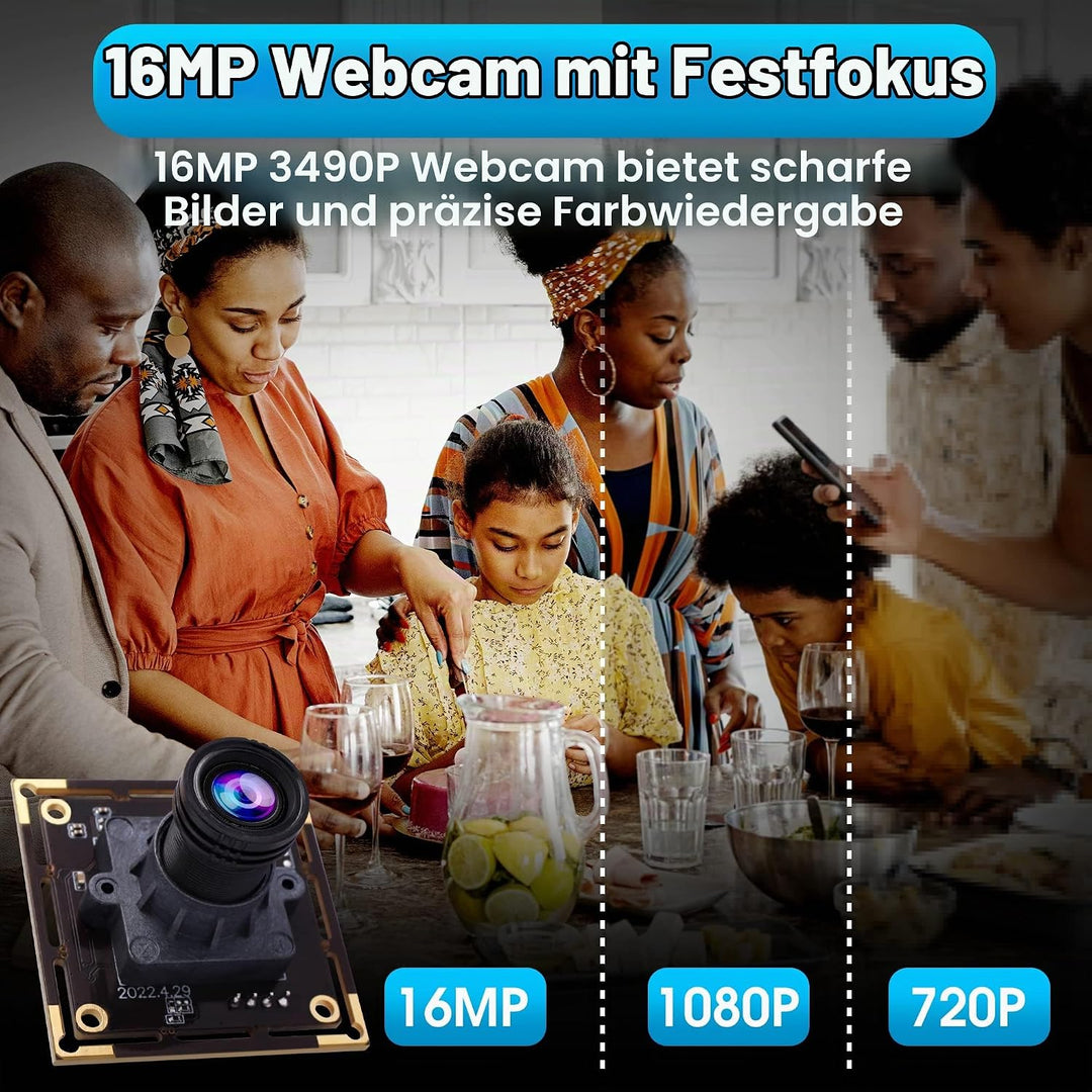 ELP 16MP USB-kameramodul Ultra HD 3496P USB-Kamera mit IMX298 Bildsensor Webcam, Plug and Play Embed