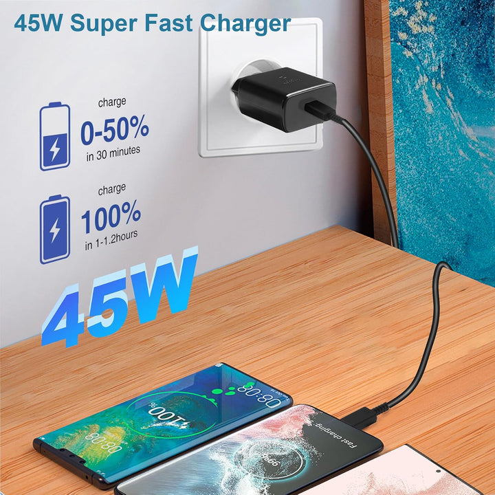 45W USB C Ladegerät Schnellladegerät, Super Fast Charger Netzteil mit 2 m 5A Ladekabel Schnellladeka