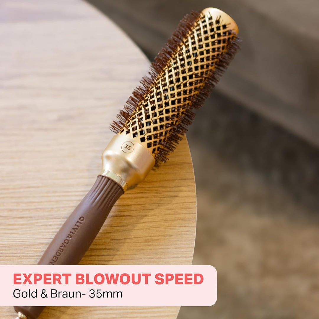 Olivia Garden Expert Blowout Speed – Gold & Braun - 35 - Keramik-Rundbürste mit extra langem Barrel