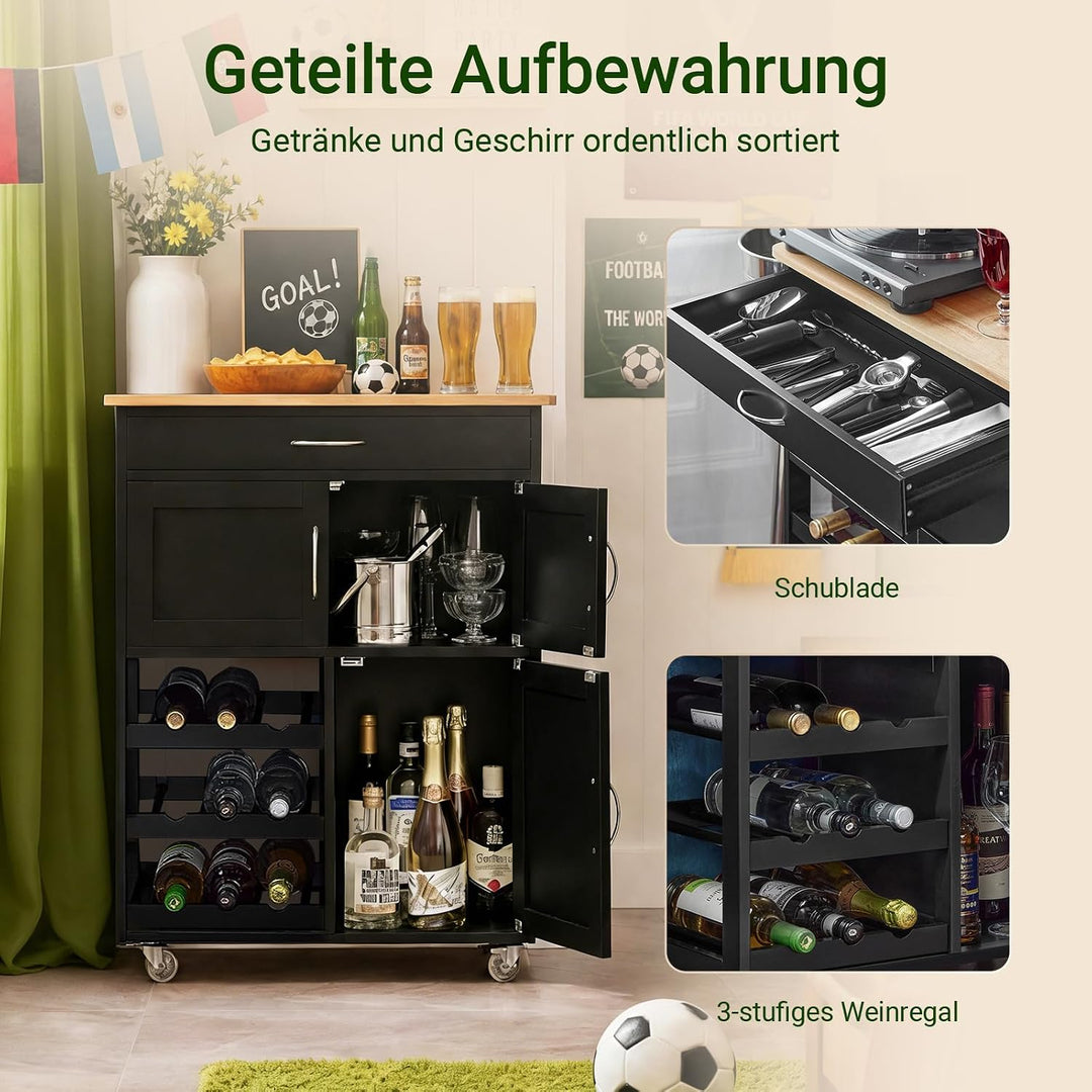 SoBuy FKW45-SCH Servierwagen mit Flaschenablagen und Schublade Küchenwagen Küchenschrank Rollwagen K