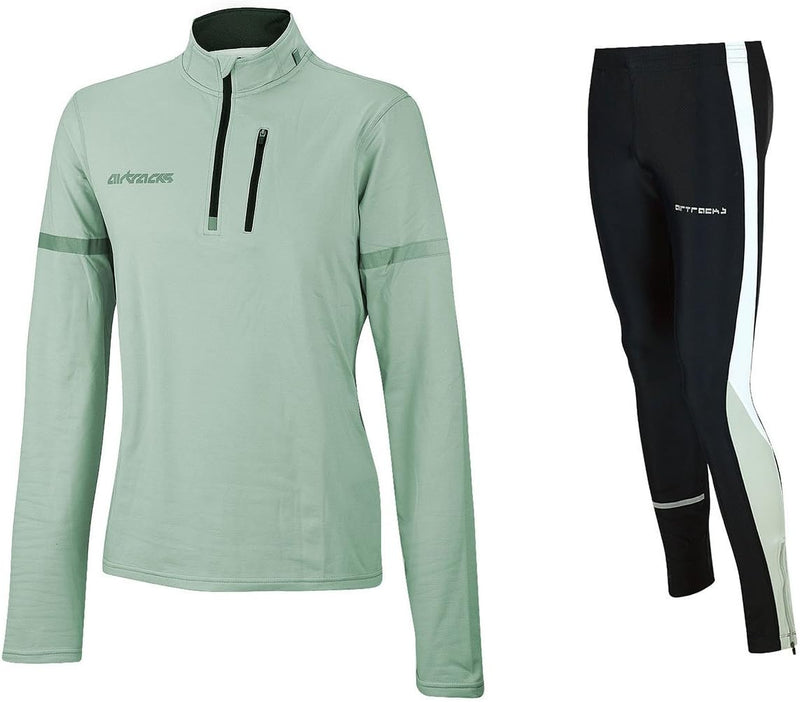 Airtracks Herren Winter Funktions Laufset - Thermo Laufhose Lang + Thermo Laufshirt Langarm Pro - Wa