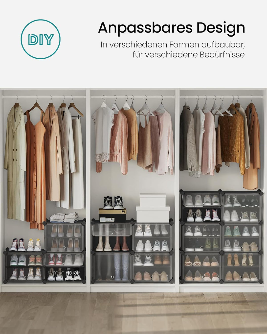 SONGMICS Schuhregal, Schuhschrank, für Garderobe und Eingangsbereich, anpassbar, 8 Fächer, für bis z