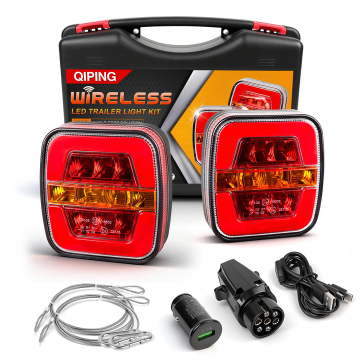 Qiping 2 Pack Kabelloss Anhängerbeleuchtung LED Magnetische Rückleuchten Wireless Magnetfuss Rücklic