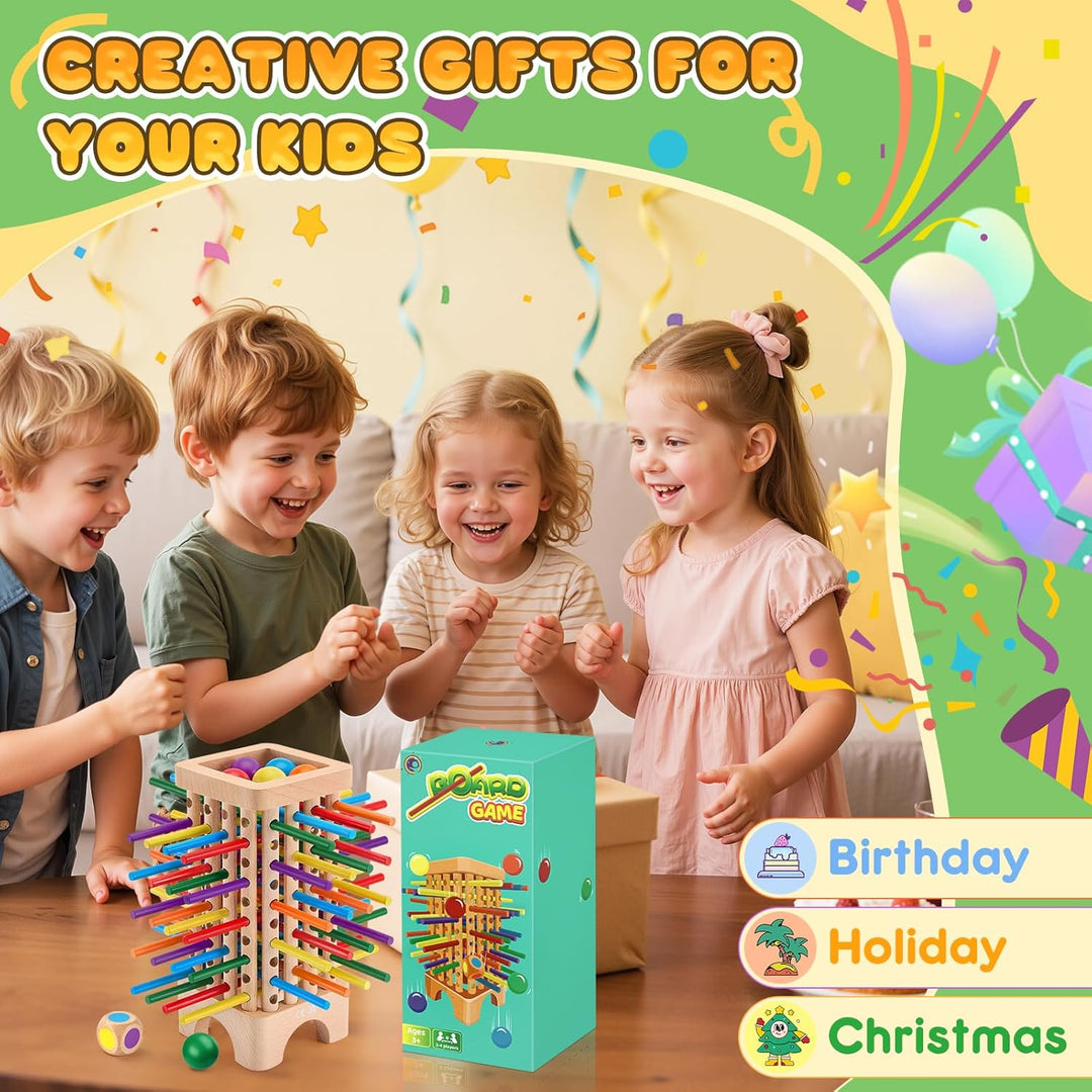 Montessori Spiel Brettspiel aus Holz, 42 Bunte Holzstäbchen Spiele ab 3 Jahren Würfelspiel, Mathe &