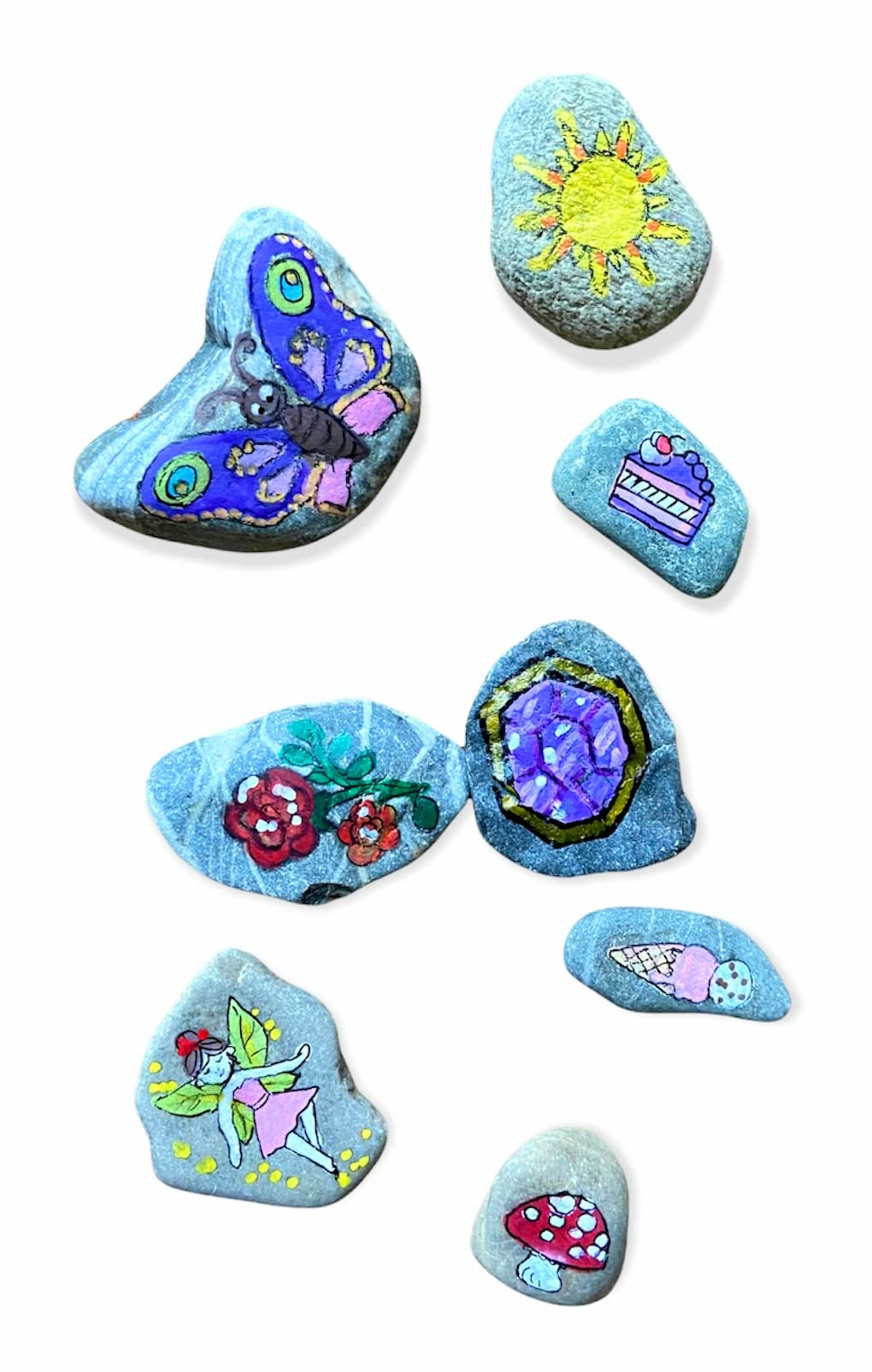 Erzählsteine, Geschichtensteine, Story Stones nach Montessori, Geschichtensäckchen (8) handbemalt, 8