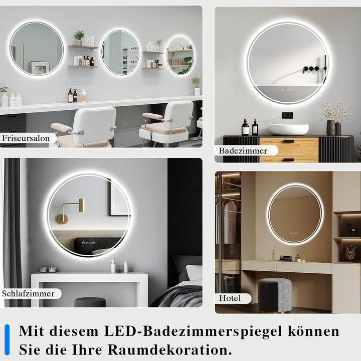 Badspiegel mit Beleuchtung - Badezimmer-Spiegel-LED mit Beschlagfrei, Touch-Schalter, Dimmbar, 3 Lic