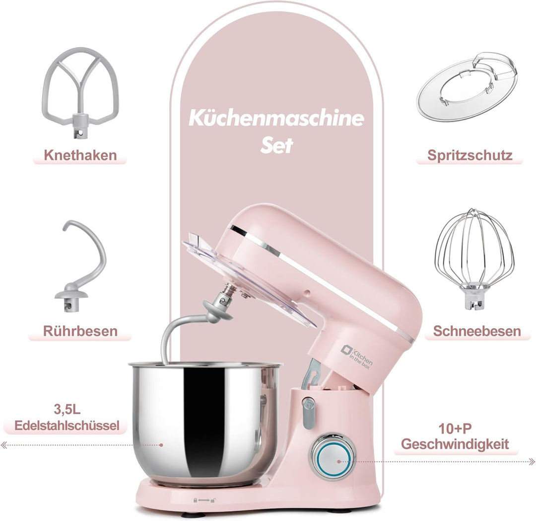 Kitchen in the box Kompakte Küchenmaschine 3,5 L, Rührmaschine & Knetmaschine mit 10 Geschwindigkeit