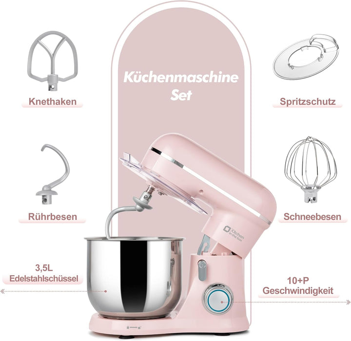 Kitchen in the box Kompakte Küchenmaschine 3,5 L, Rührmaschine & Knetmaschine mit 10 Geschwindigkeit