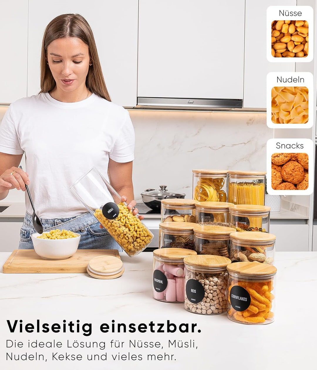 Deco haus Vorratsgläser mit Deckel 4er set, Vorratsdosen Glas Luftdicht - Glas Vorratsdosen mit Deck
