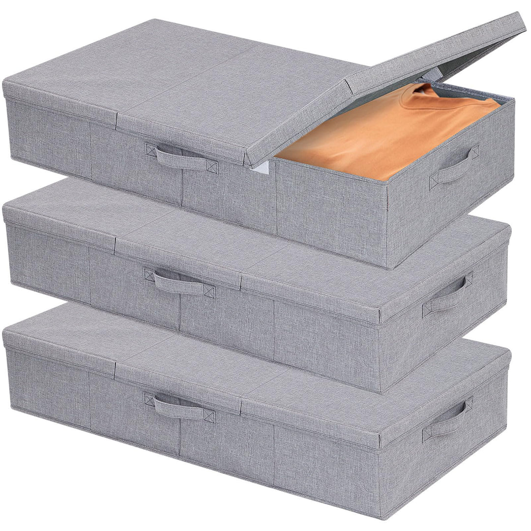 3 Stück Unterbettkommode, Unterbett Aufbewahrungsbox mit Deckel, Kleiderschrank Organizer mit Griff,