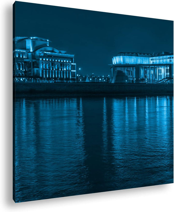 deyoli Küste von Budapest Format: 60x60 Effekt: Monocrome Blau als Leinwandbild, Motiv fertig gerahm