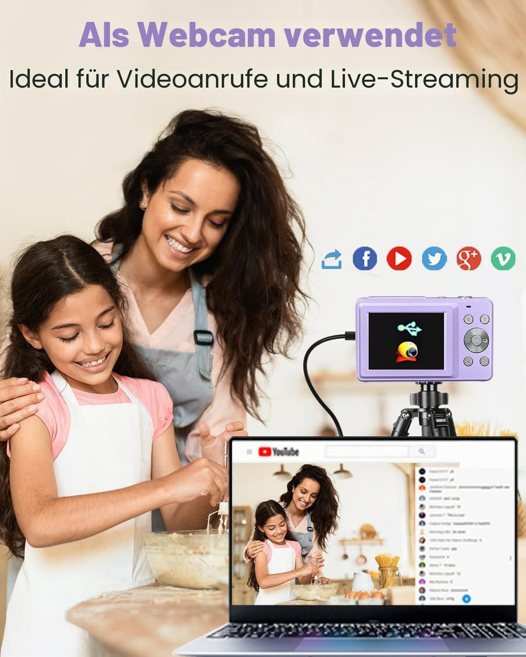 Digitalkamera 1080P 44MP Fotoapparat, mit 2,4" LCD-Bildschirm, 16-fachem Digitalzoom und Bildstabili