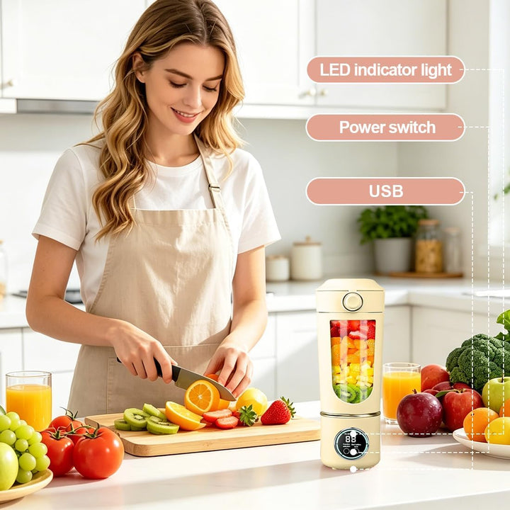 Tragbarer Mixer, Mini-Standmixer, kleiner Entsafter, Smoothie-Maker mit Silikon Strohhalm, USB Wiede