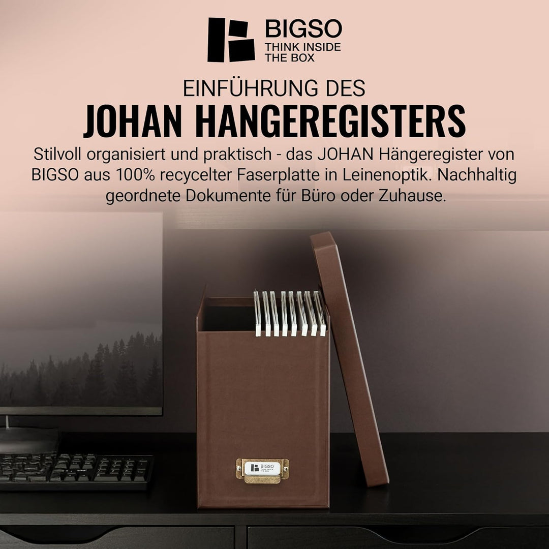 BIGSO JOHAN Hängeregisterbox A4 – Hängemappenbox mit Deckel und Griff – Schreibtischablage für Hänge