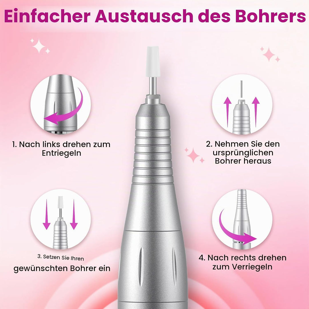 45000 u/m Professionelle tragbare Nagelfräser Maschine für Acryl- und Gelnägel, wiederaufladbares el