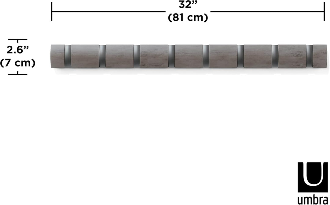 Umbra Flip 8 Garderobenhaken - Moderne, Schlichte und Platzsparende Garderobenleiste mit 8 Beweglich