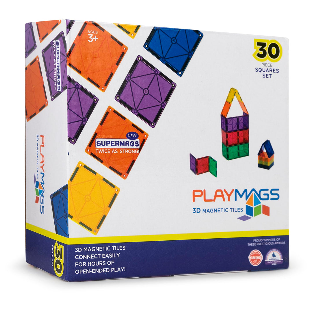 Playmags Starter Kit - 30 Stück Squares Set: Jetzt mit stärkeren Magneten, Robust, Super-Durable Mag
