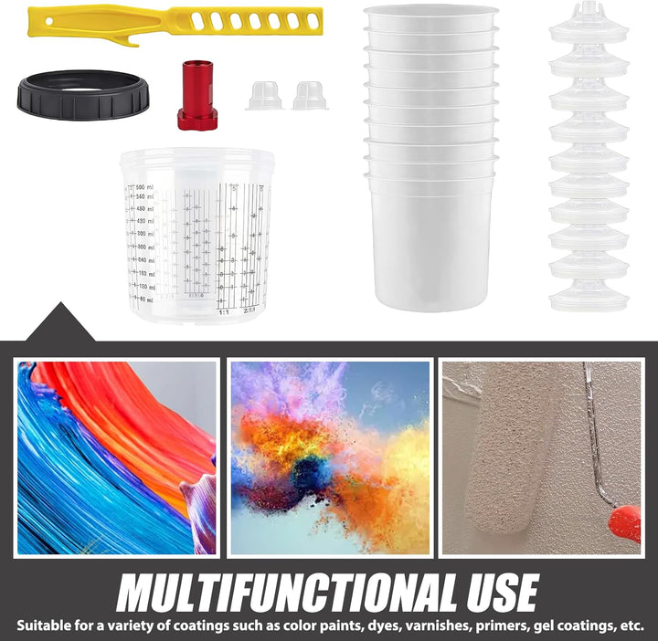 Farbmischbecher Lackmischbecher Kit: Lackmischbecher Deckel und Linersystem mit 10 600ML Bechereinsä