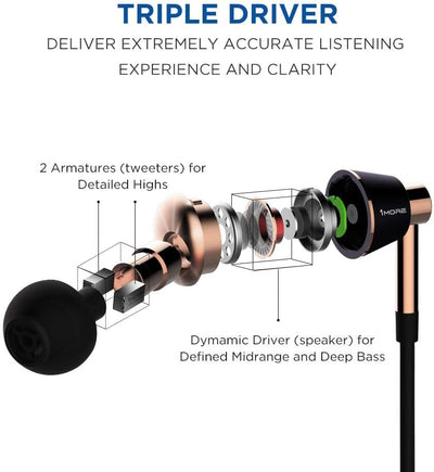 1MORE Triple-Driver Kopfhörer, Kabelgebundene In Ohr Hi-Fi Ohrhörer mit High Resolution, Audio Stere