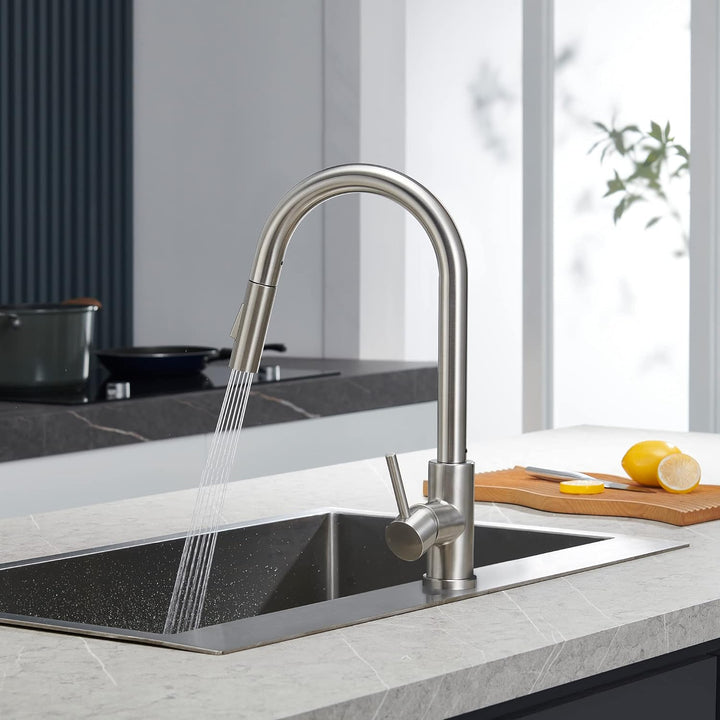 Tohlar Niederdruck Armatur Küche mit Ausziehbare Brause, Niederdruck Wasserhahn Küche 360° Drehbar M
